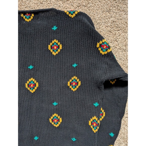 VTG Cambridge Dry Goods Women's Sz Large Sweater Cotton Western Black - Picture 7 of 11